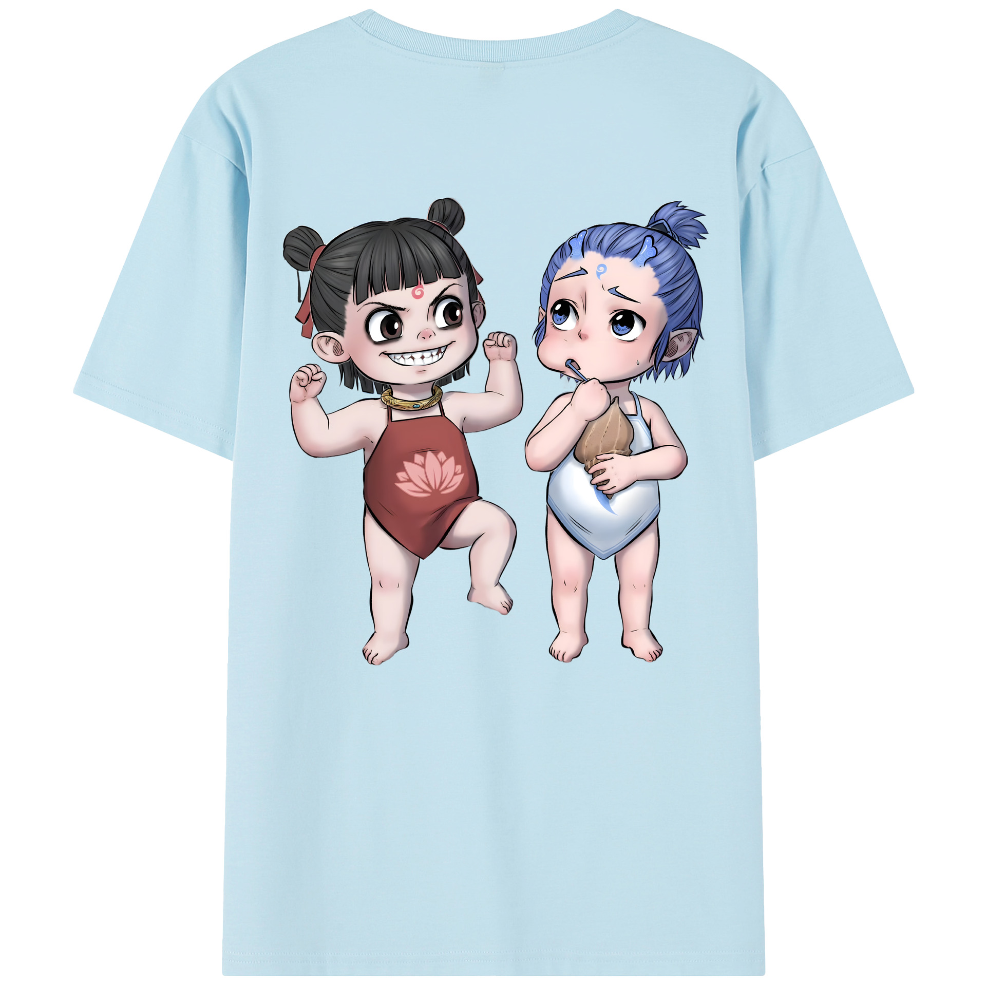 （画像用） Ne Zha 2 ナタ 魔童の大暴れ 綿100％半袖Tシャツ（背面プリント）